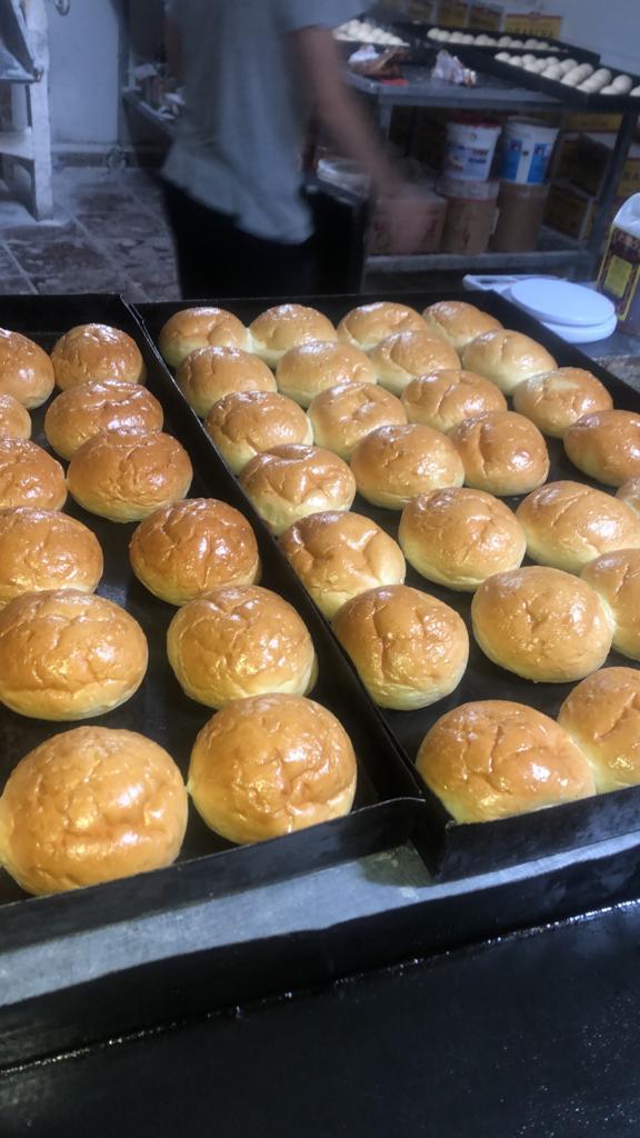 Primera bandeja de bollos en proceso de leudado
